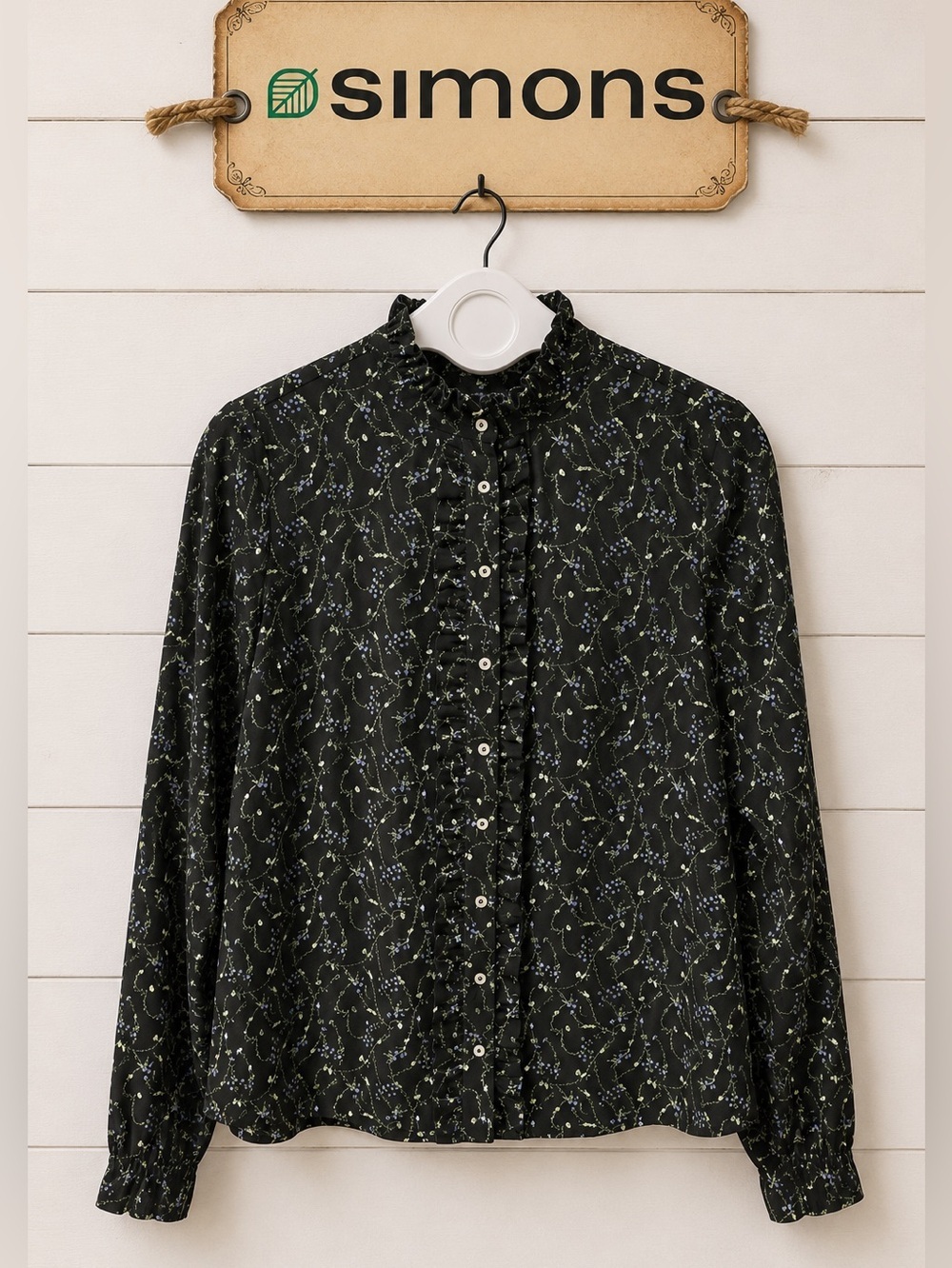 TWIK Black Floral Ruffle Blouse S